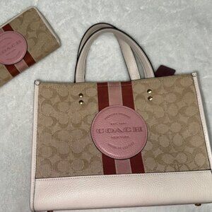 Coach Dempsey Signature Jacquard In Taffy Multi Tote 22 In With Wallet